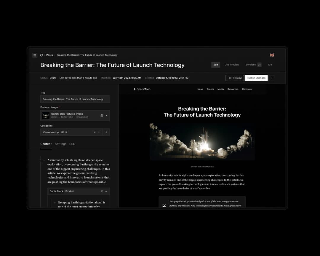 Screenshot of PayloadCMS Editor